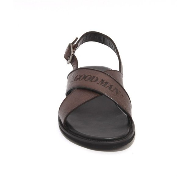 GoodMan 300 Brown Leather Slingback Slides Buckle Men Sandals